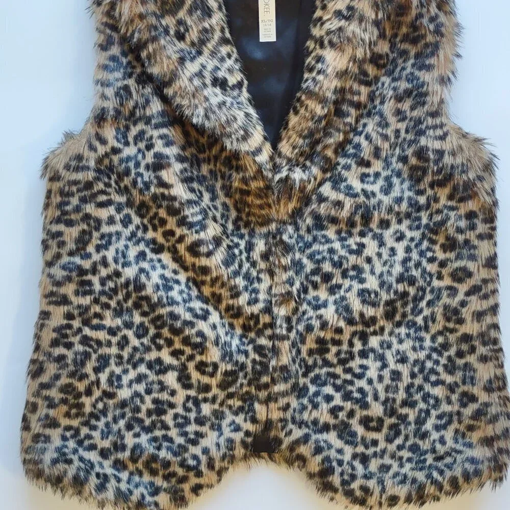 Girl's Faux Fur Vest Animal Print Cozy-Plush Western Ranch Praire  Sz XL (16/18)